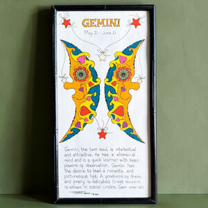 Framed Margot Johnson Zodiac GEMINI Print Vintage 1967 Groovy Pop Art MCM 9 x 17